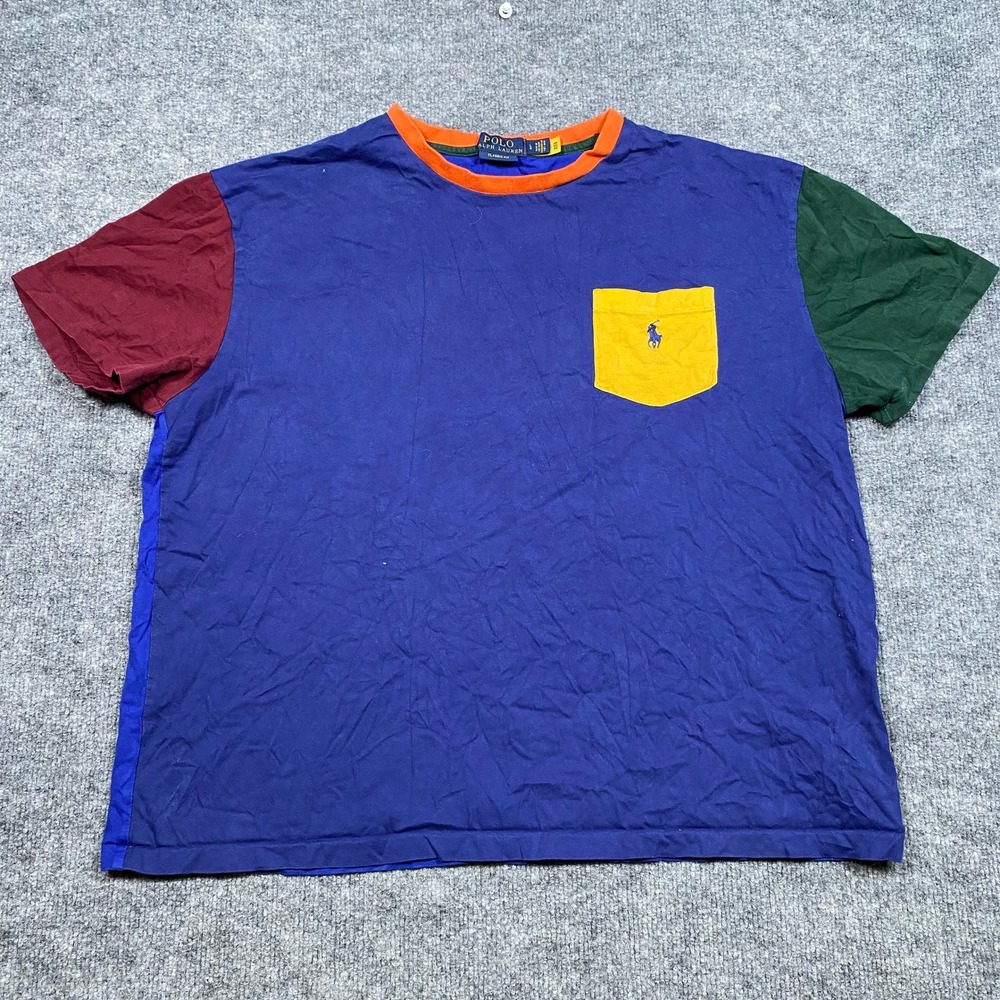 Polo Ralph Lauren Mens Colorblock Pocket T-Shirt Blue Green Burgundy Large LG